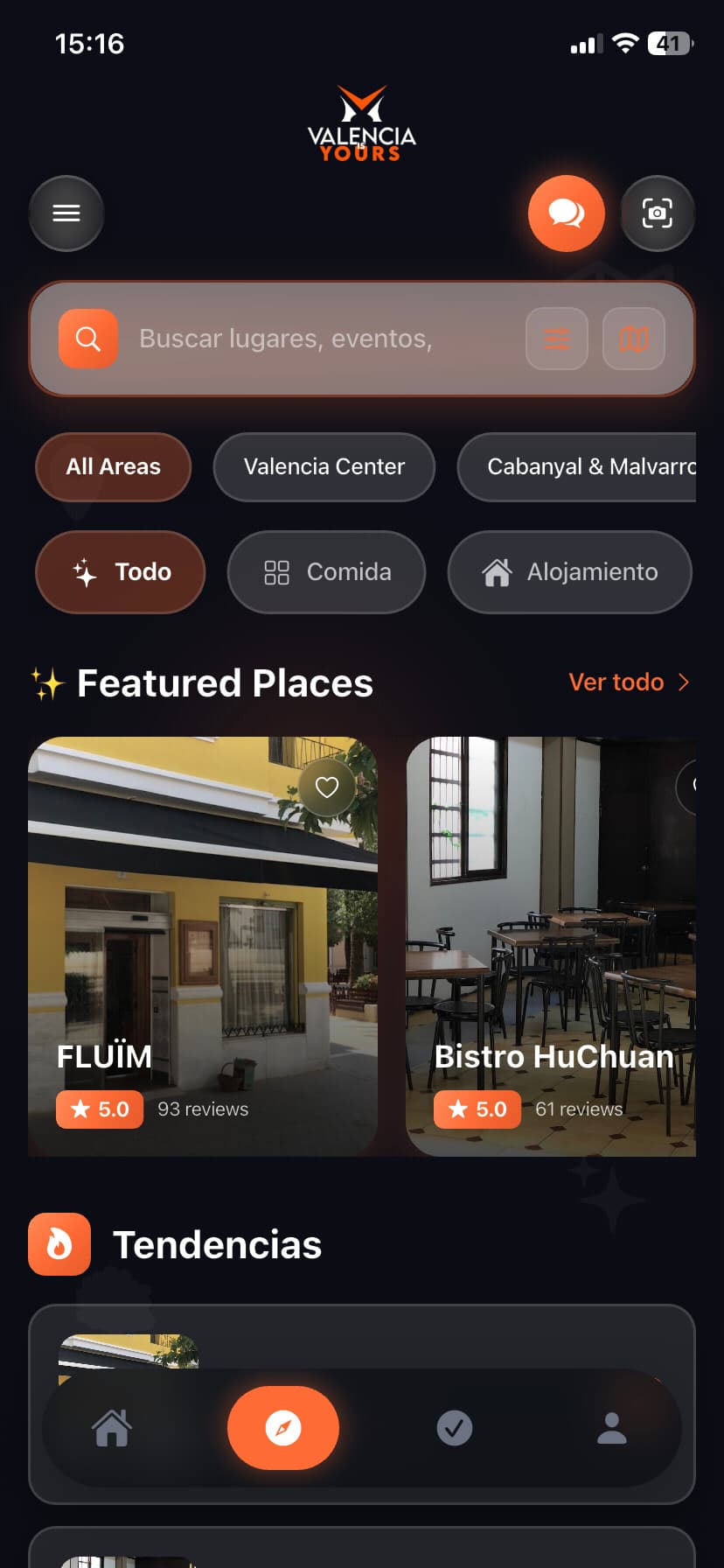 Valencia App - Explore Screen